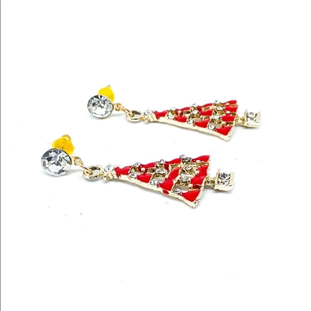 Christmas Tree Red Gold Enamel Rhinestone Earring - Picture 3 of 6